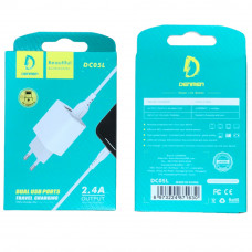 Мережевий зарядний пристрій Denmen DC05L + Кабель USB Lightning 2.4A 2USB