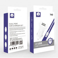 Автомобильная зарядка для телефона Wuw T43 2 USB 2.4A + USB Lightning